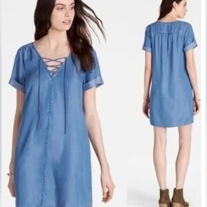 Lucky Brand Blue Chambray V-Neck Mini Sundress size XS Beach cover up, Cottage